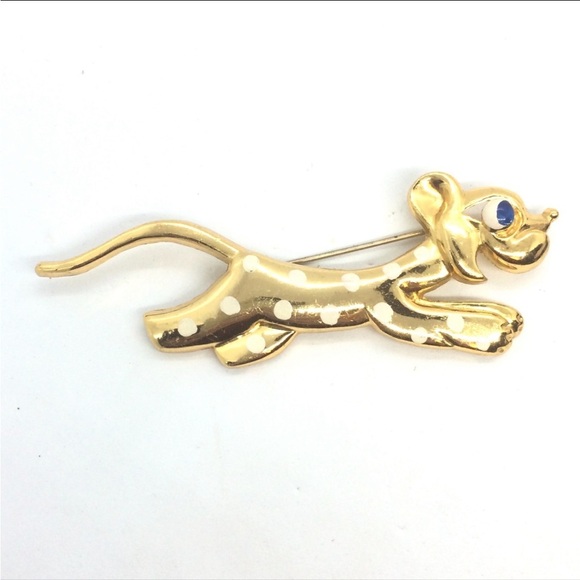 3/$30 VINTAGE MONET DOG BROOCH SPOT POLKA DOT MCM MID CENTURY MODERN GOLD TONE - Picture 1 of 17